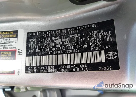 2018 Toyota Avalon Xle from USA, damaged, VIN 4T1BK1EB1JU283629